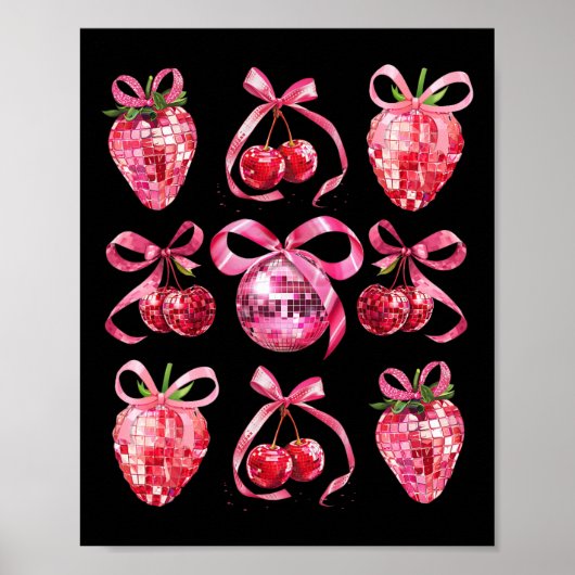 Poster Coquette Bow rose Esthétique Y2k Cerise fraise (Devant)