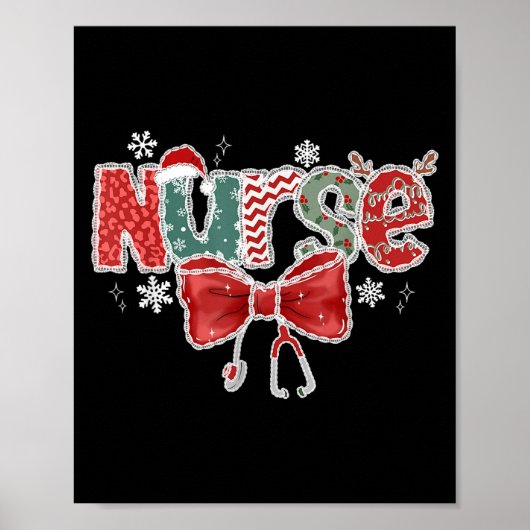 Poster Coquette Bow Stethoscope Infirmière Joyeux Noël Xm (Devant)
