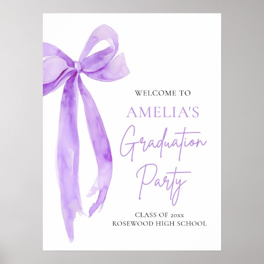 Poster Coquette Bow violet fête de graduation Bienvenue (Devant)