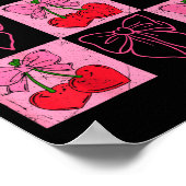Poster Coquette Checkred Pink Bow And Red Cherries Valent (Coin)