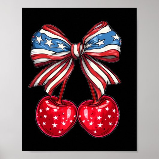 Poster Coquette Cherry Bow Patriotique Usa Drapeau 4 juil (Devant)