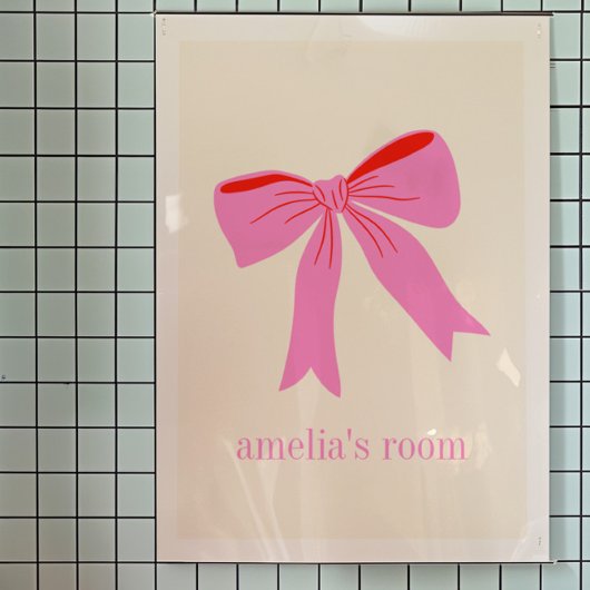 Poster Coquette de fille rose et rouge Bow Nom personnali