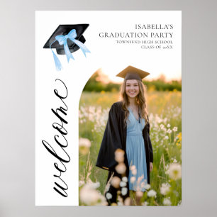 Poster Coquette de graduation moderne Blue Bow Bienvenue