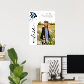 Poster Coquette de graduation moderne Blue Bow Bienvenue (Bureau à domicile)
