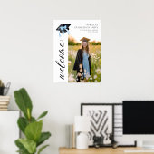 Poster Coquette de graduation moderne Blue Bow Bienvenue (Bureau à domicile)