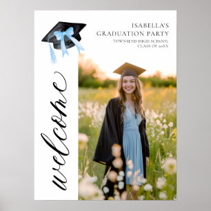 Poster Coquette de graduation moderne Blue Bow Bienvenue