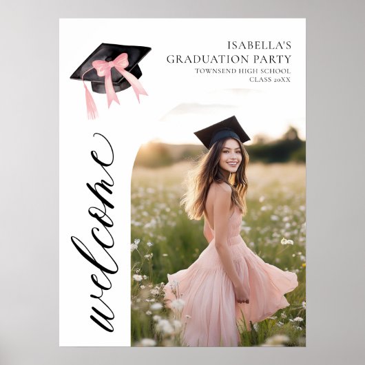 Poster Coquette de graduation moderne rose Bow Bienvenue (Devant)