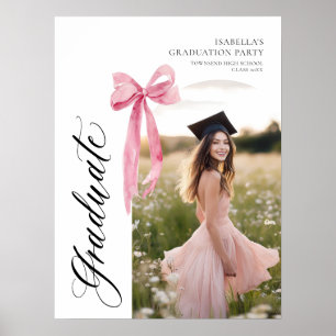 Poster Coquette de graduation moderne rose Bow Bienvenue
