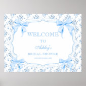 Poster Coquette Elégante Fête des mariées Bleue Bow Bienv (Devant)