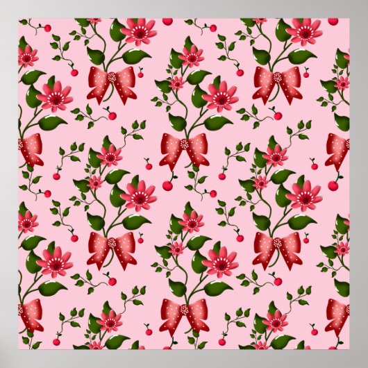 Poster  Coquette  floral Bow Pattern Wallpaper (Devant)