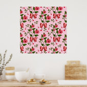 Poster  Coquette  floral Bow Pattern Wallpaper (Cuisine)