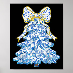Poster Coquette Florale Bleue Bow sapin de Noël Chinoiser
