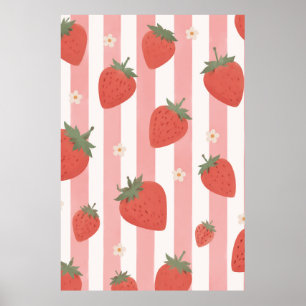 Poster Coquette Fraise Rose Rayure Chambre Nounou