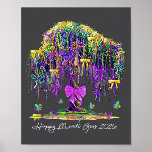 Poster Coquette Mardi Gras 2026 Perles Arbre Carnaval Nou