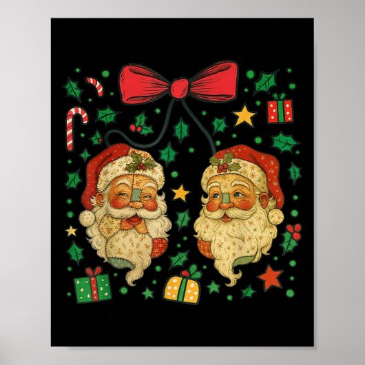 Poster Coquette Patchwork Santa Claus Retro Christmas Fun (Devant)