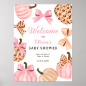Poster Coquette Pink Bow Citrouille baby shower bienvenue (Devant)