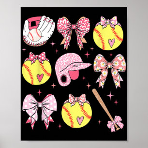 Poster Coquette Pink Bow Softball Maman Fête des mères