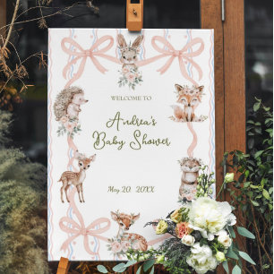 Poster Coquette Ribbon Woodland Baby shower Bienvenue
