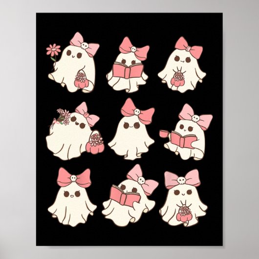 Poster Coquette rose Bow mignonne Ghost Halloween Mers Éf (Devant)