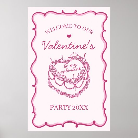 Poster Coquette rose Cerise Cake Valentines Accueil (Devant)