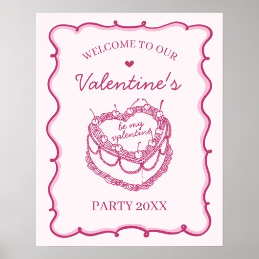 Poster Coquette rose Cerise Cake Valentines Accueil (Devant)