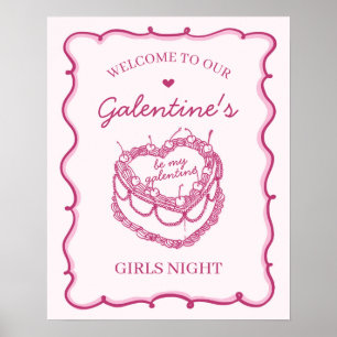 Poster Coquette rose gâteau aux cerises Galentines Accuei