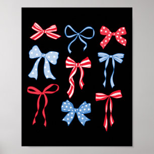 Poster Coquette Rouge Blanc Et Bleu Américain Bows Funny