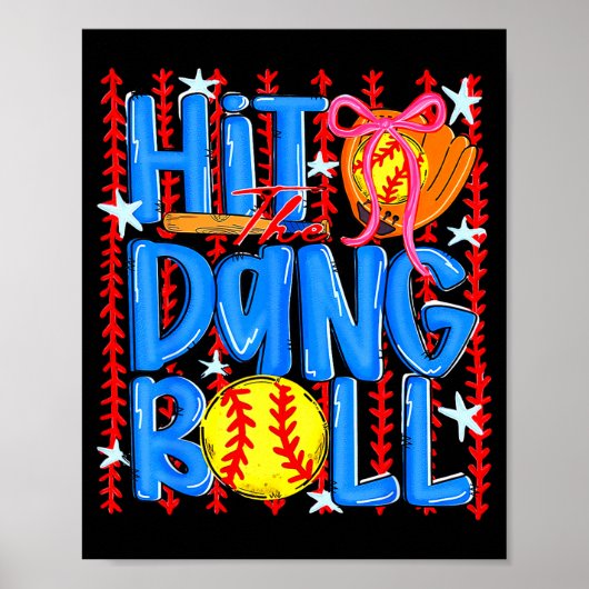 Poster Coquette Softball Frappez la balle Bow (Devant)