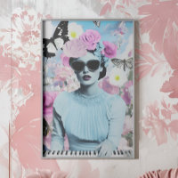 Coquette Style rose et bleu Retro Pop Art Collage