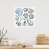 Poster Coquillages aquarelle bleue et blanche – Nursery o (Cuisine)