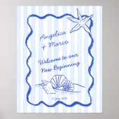Poster Coquillages bleu ondulé bordé plage mariage bienve (Devant)