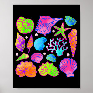 Poster Coquillages Colorés Et Dessin Amusant D'étoiles De