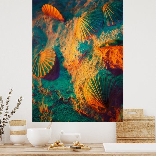 Poster Coquillages et sable (Cuisine)
