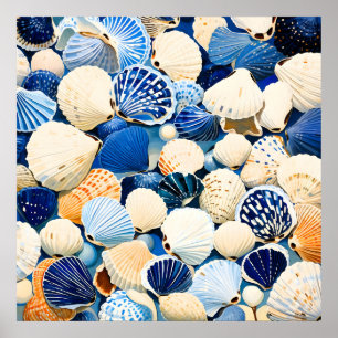 Poster Coquillages marins d'été