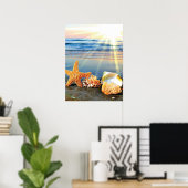 Poster Coquillages marins et étoiles de mer sur la plage (Bureau à domicile)