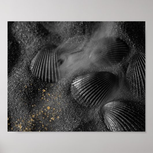 Poster Coquillages noirs et sable Tropical Printable Art (Devant)