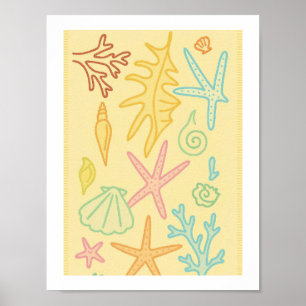 Poster Coquillages Rétro Motif de Vie Marine de la Mer de