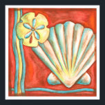 Poster Coquillages Rustiques Orange<br><div class="desc">Posez-vous sur le sable chaud et trouvez les trésors cachés ! Cette peinture de Nancy Slocum capture la belle vie aquatique qui se trouve à terre. Il capture une belle coquille orange, une étoile de mer orange et un dollar de sable bleu vif. Obtenez votre magnifique art océanique dès aujourd'hui...</div>