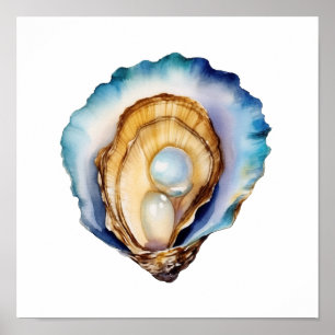 Poster Coquille d'huître à l'aquarelle