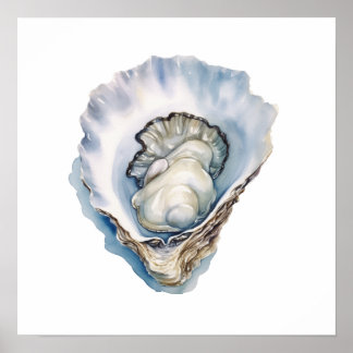 Poster Coquille d'huître à l'aquarelle