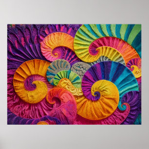Poster Coquilles chromatiques : Mosaïque spirale vibrante