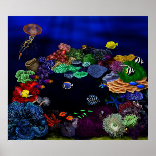 Poster Corail coloré & Poisson Reef Art