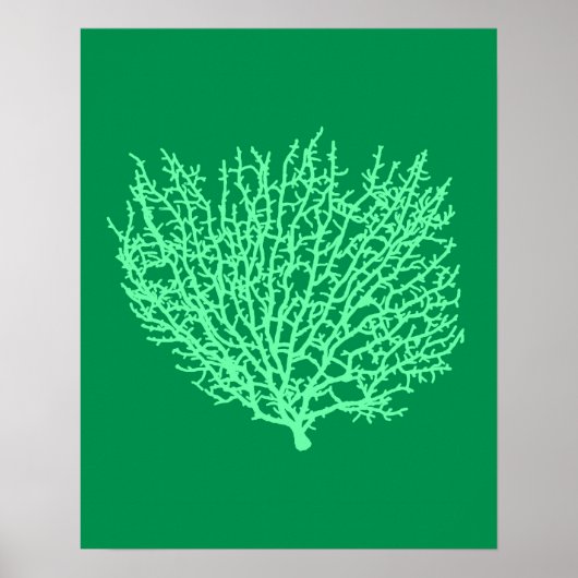 Poster Corail de ventilateur imprimé, vert pâle sur vert (Devant)
