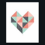 Poster Corail et Noir de Mint Coeur du Triangle<br><div class="desc">Ce mur moderne aurait l'air merveilleux sur lui-même ou dans le cadre d'un mur de galerie. Ce design présente une forme cardiaque faite de triangles en motif vert menthe,  rose corail et noir.</div>