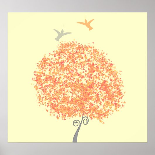 Poster Corail Fantaisiste et Arbre Gris - invitations ass (Devant)