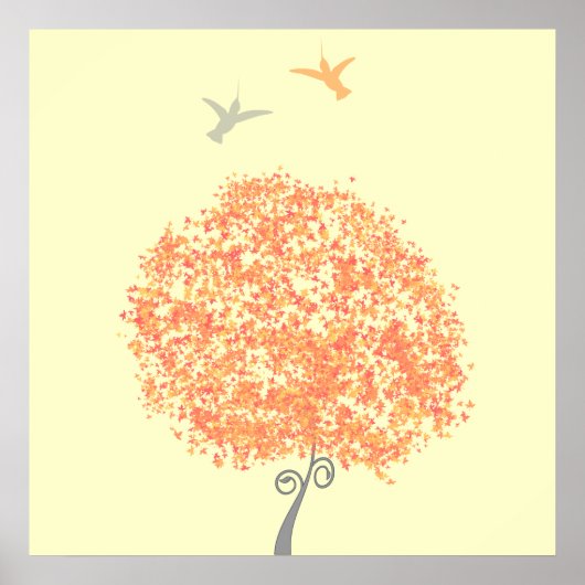 Poster Corail Fantaisiste et Arbre Gris - invitations ass (Devant)
