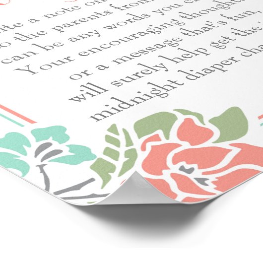 Poster Corail floral Turquoise de couches pensées (Coin)