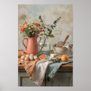 Poster Corail Pitcher, Fleurs sauvages et Agrumes