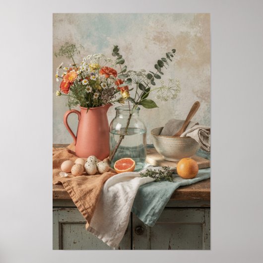 Poster Corail Pitcher, Fleurs sauvages et Agrumes (Devant)