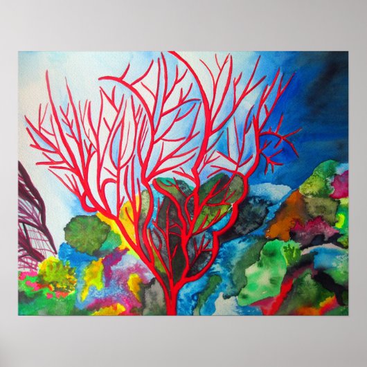 Poster Corail reef Grande barrière récif aquarelle art (Devant)
